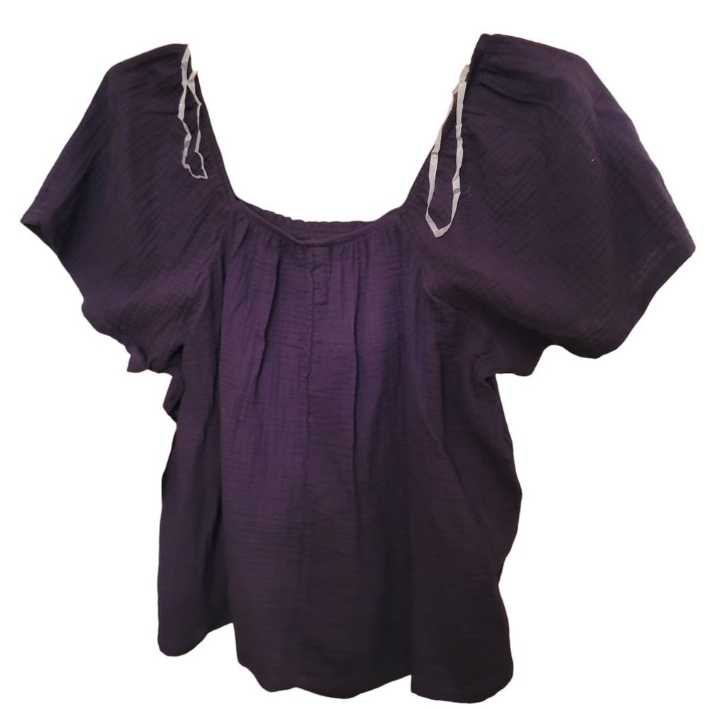 Joyspun Black Top 100% Cotton Gauze Sleep Shirt Lounge Women's L 12-14 JH1739